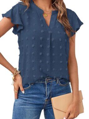 Unbranded - Blue over-sized pin-dot pattern pull-over blouse, Size XL